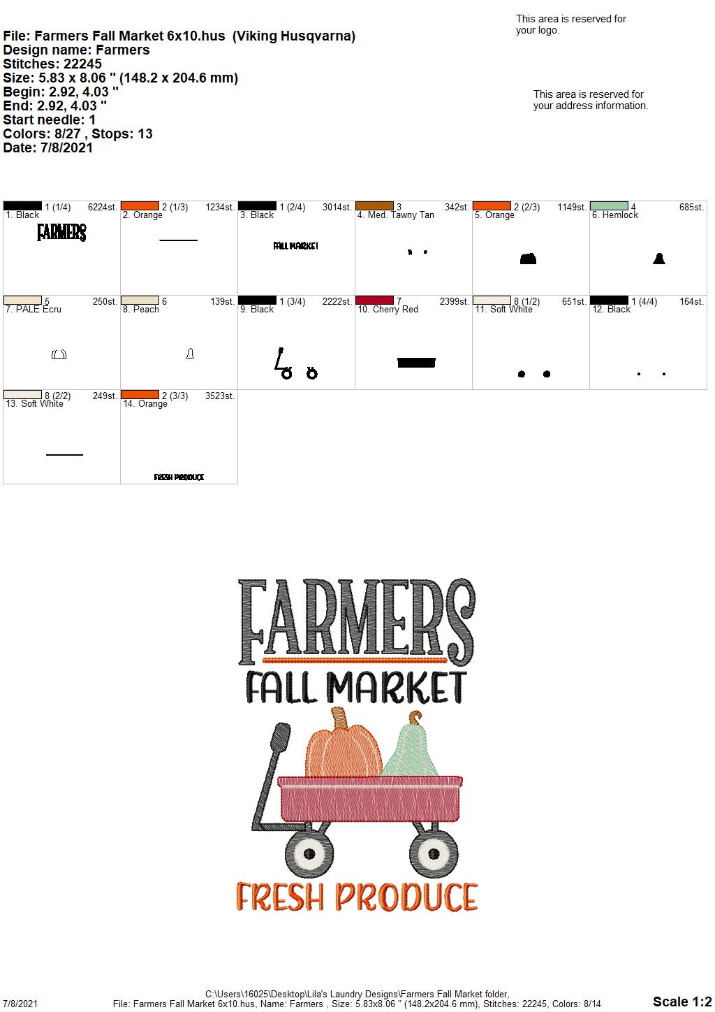 Farmers Fall Market - 3 sizes- Digital Embroidery Design