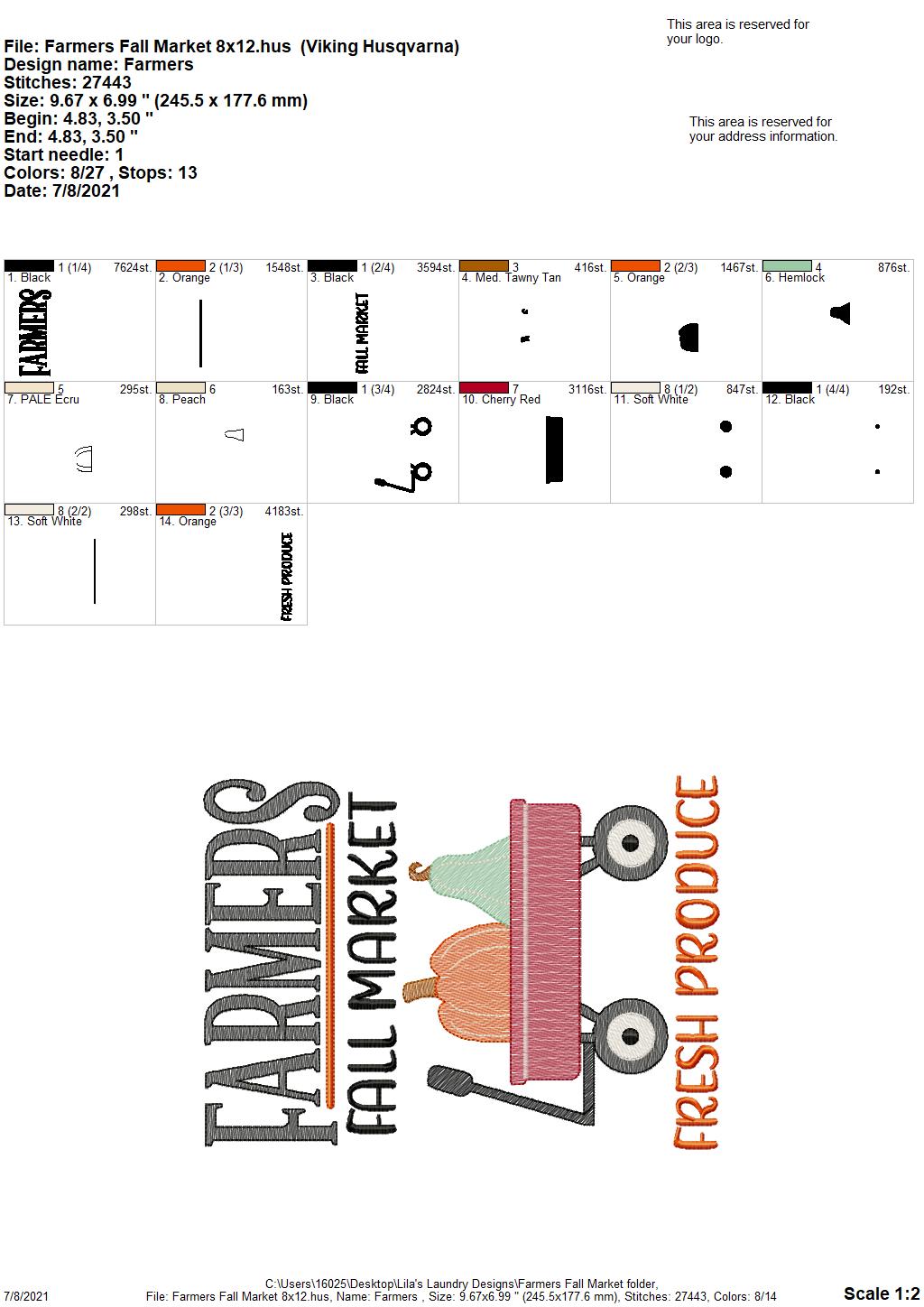Farmers Fall Market - 3 sizes- Digital Embroidery Design