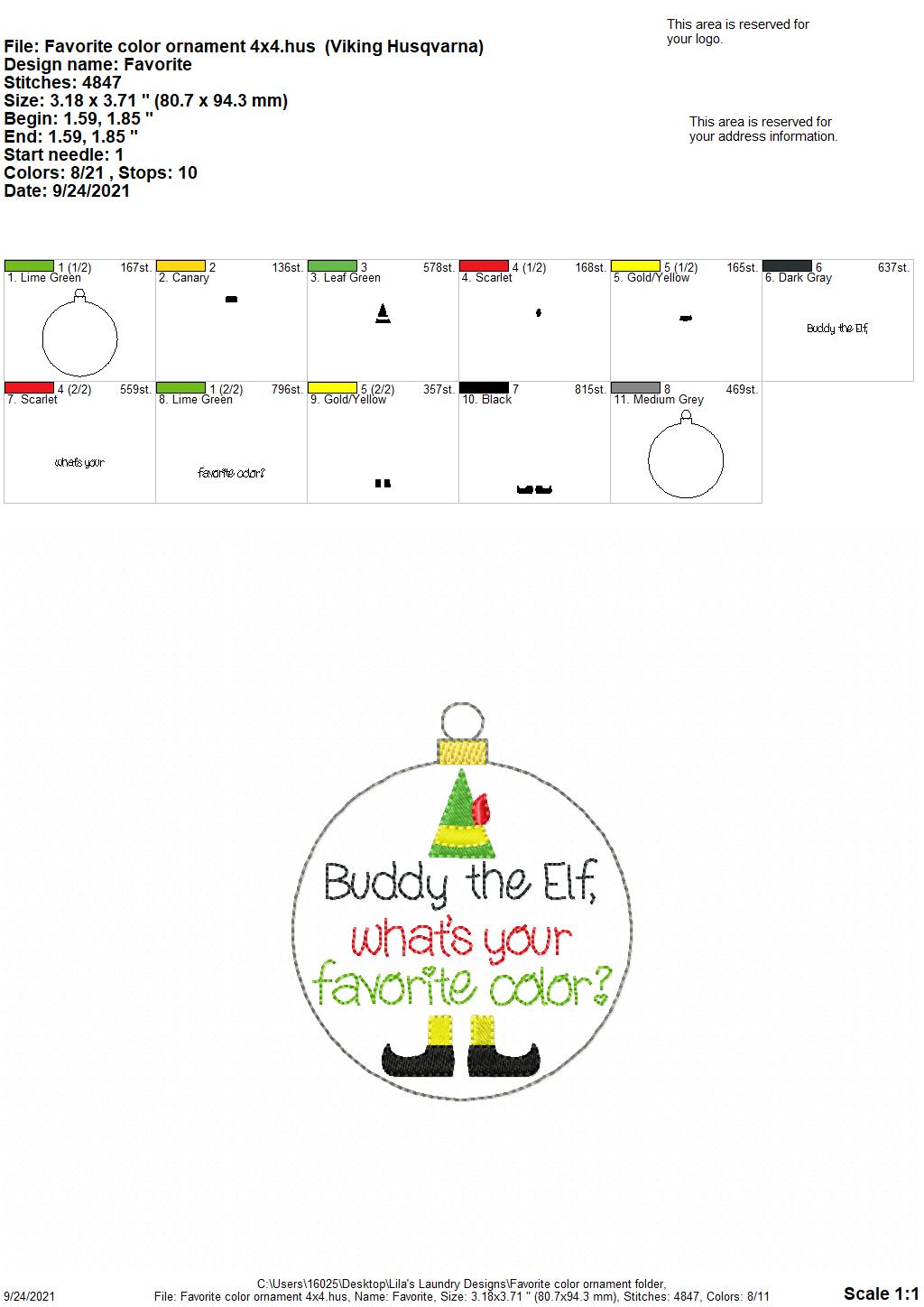 Favorite Color Ornament - Digital Embroidery Design