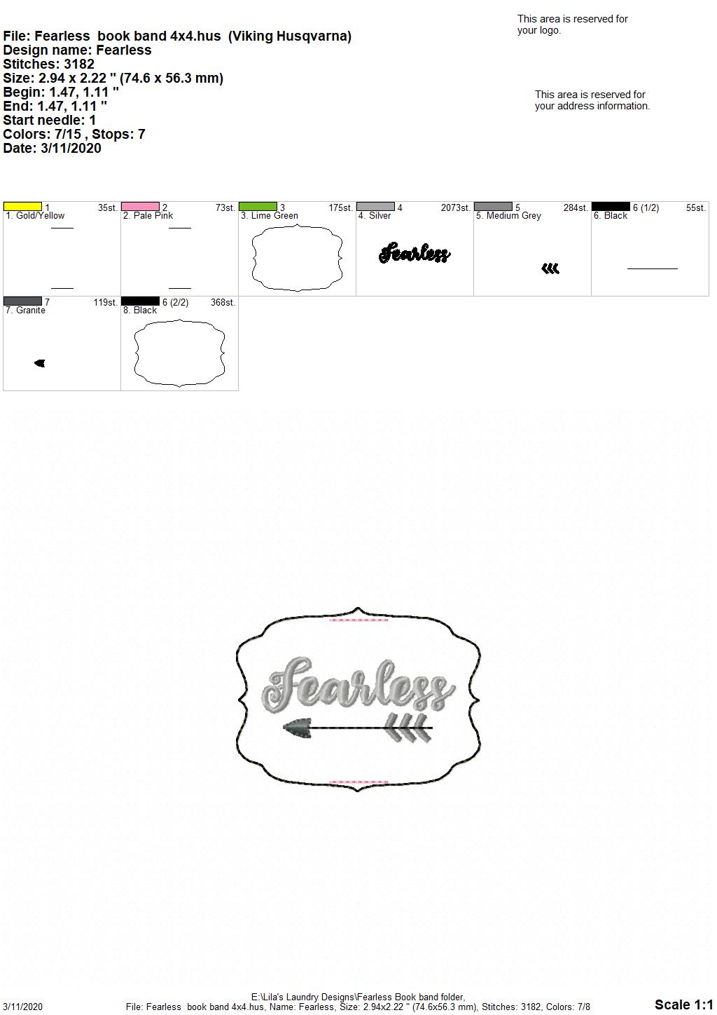 Fearless - Book Band - Digital Embroidery Design