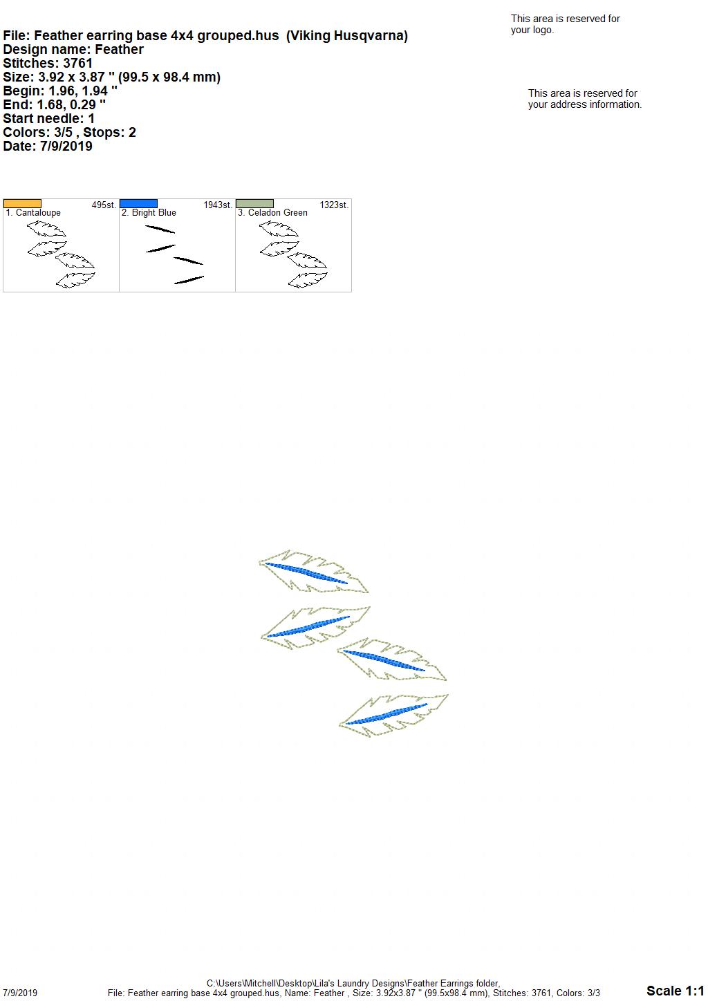 Feather Earrings - Digital Embroidery Design