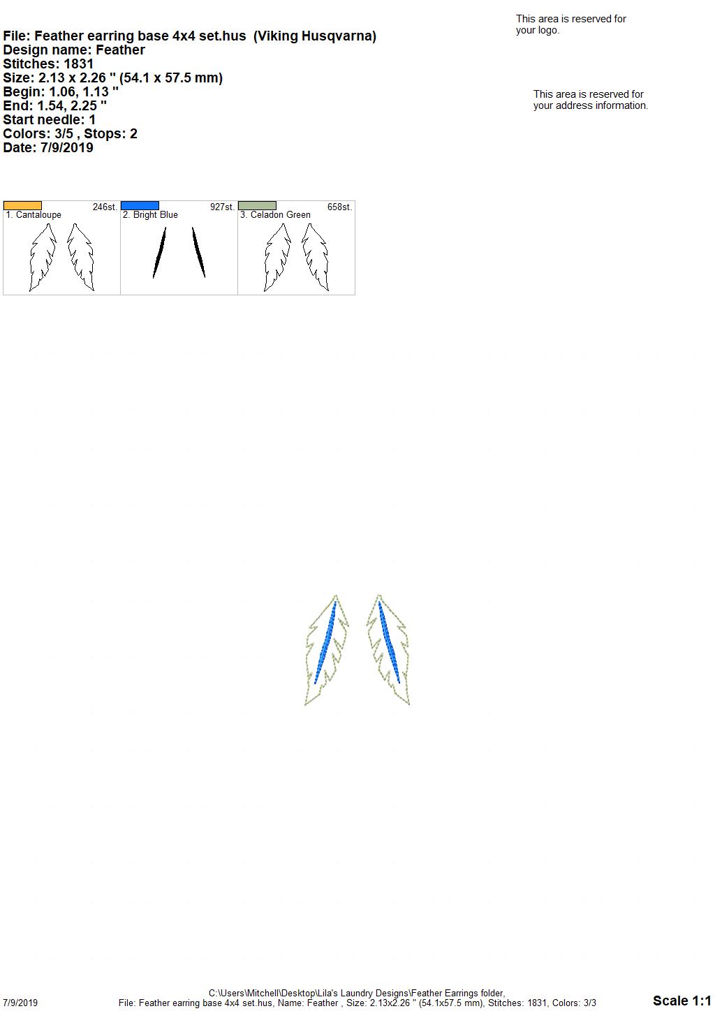 Feather Earrings - Digital Embroidery Design