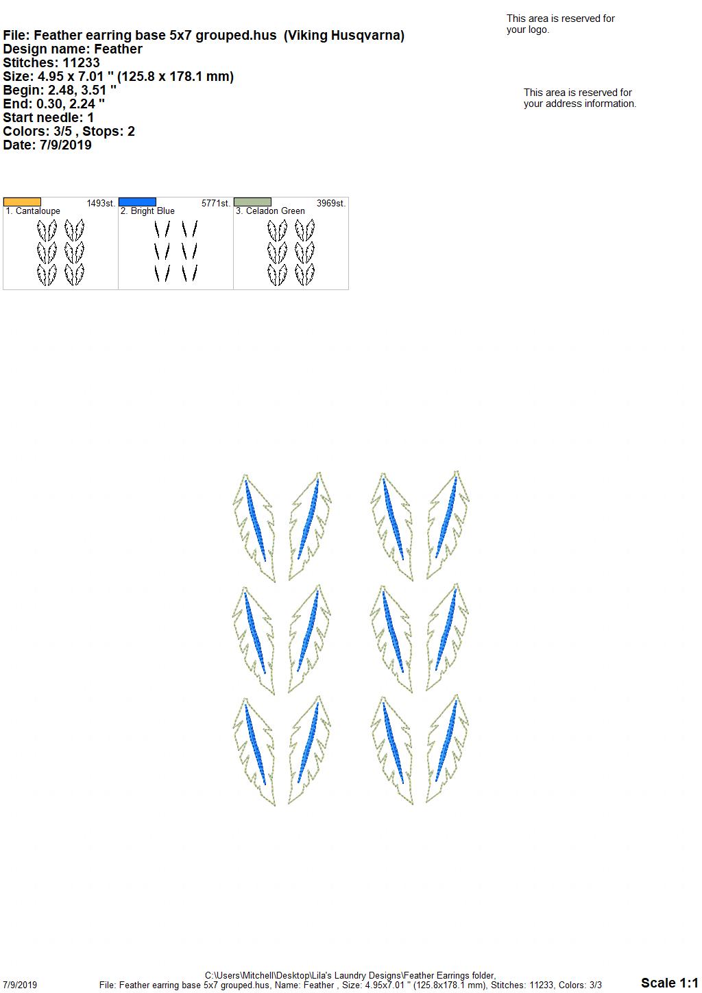 Feather Earrings - Digital Embroidery Design