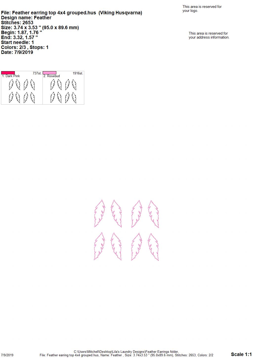 Feather Earrings - Digital Embroidery Design