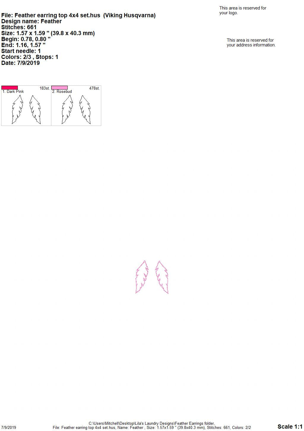Feather Earrings - Digital Embroidery Design