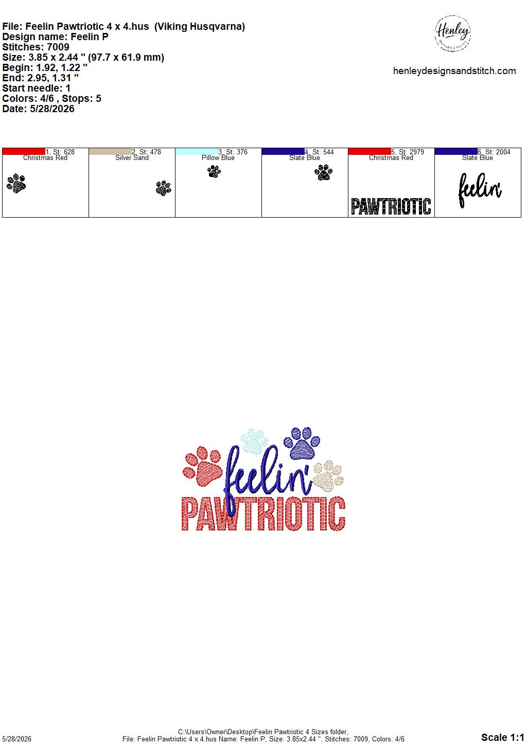 Sketch Feelin' Pawtriotic - 4 x 4, 5 x 7, 6 x 10 and 8 x 12 - DIGITAL Embroidery Design