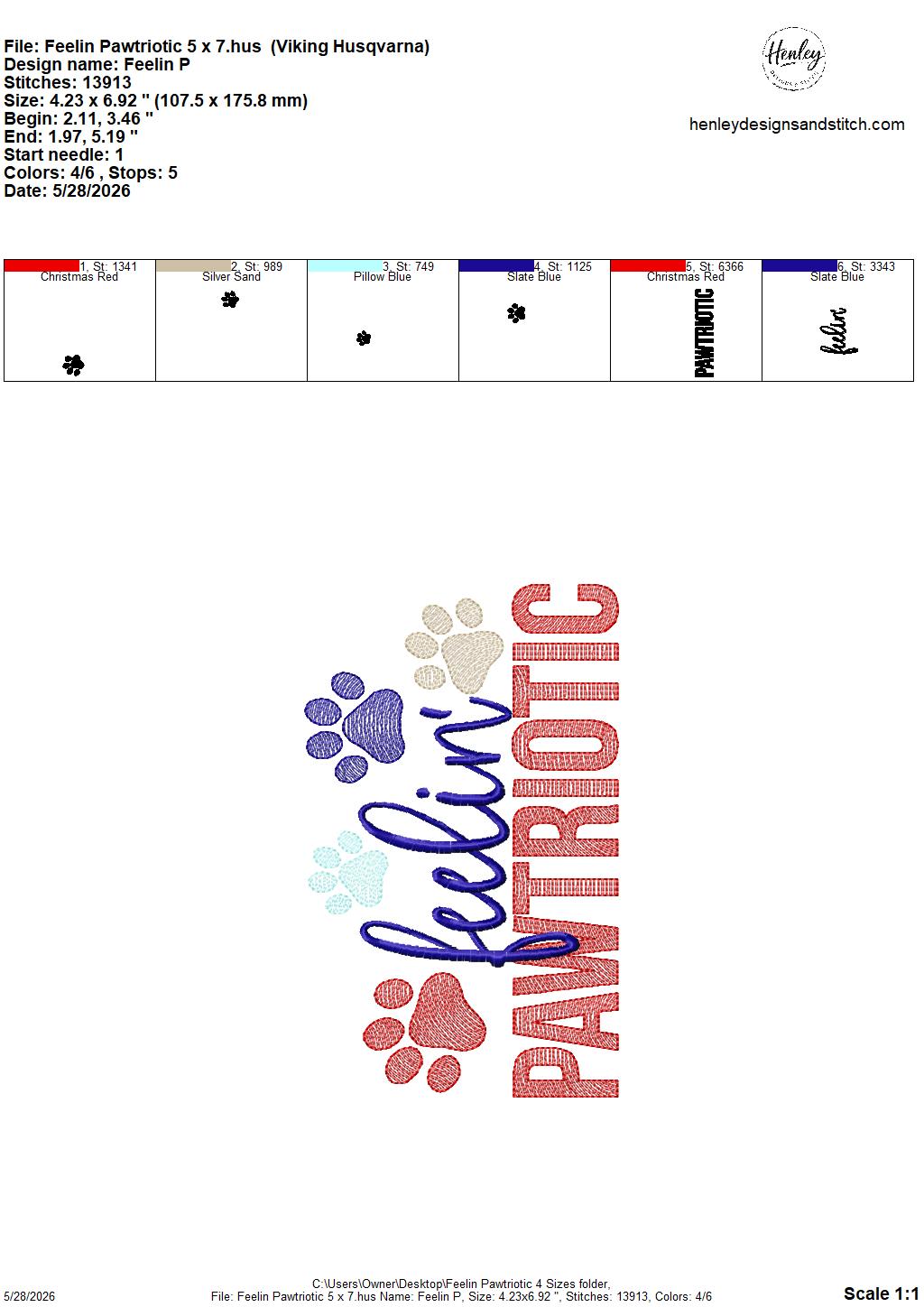 Sketch Feelin' Pawtriotic - 4 x 4, 5 x 7, 6 x 10 and 8 x 12 - DIGITAL Embroidery Design
