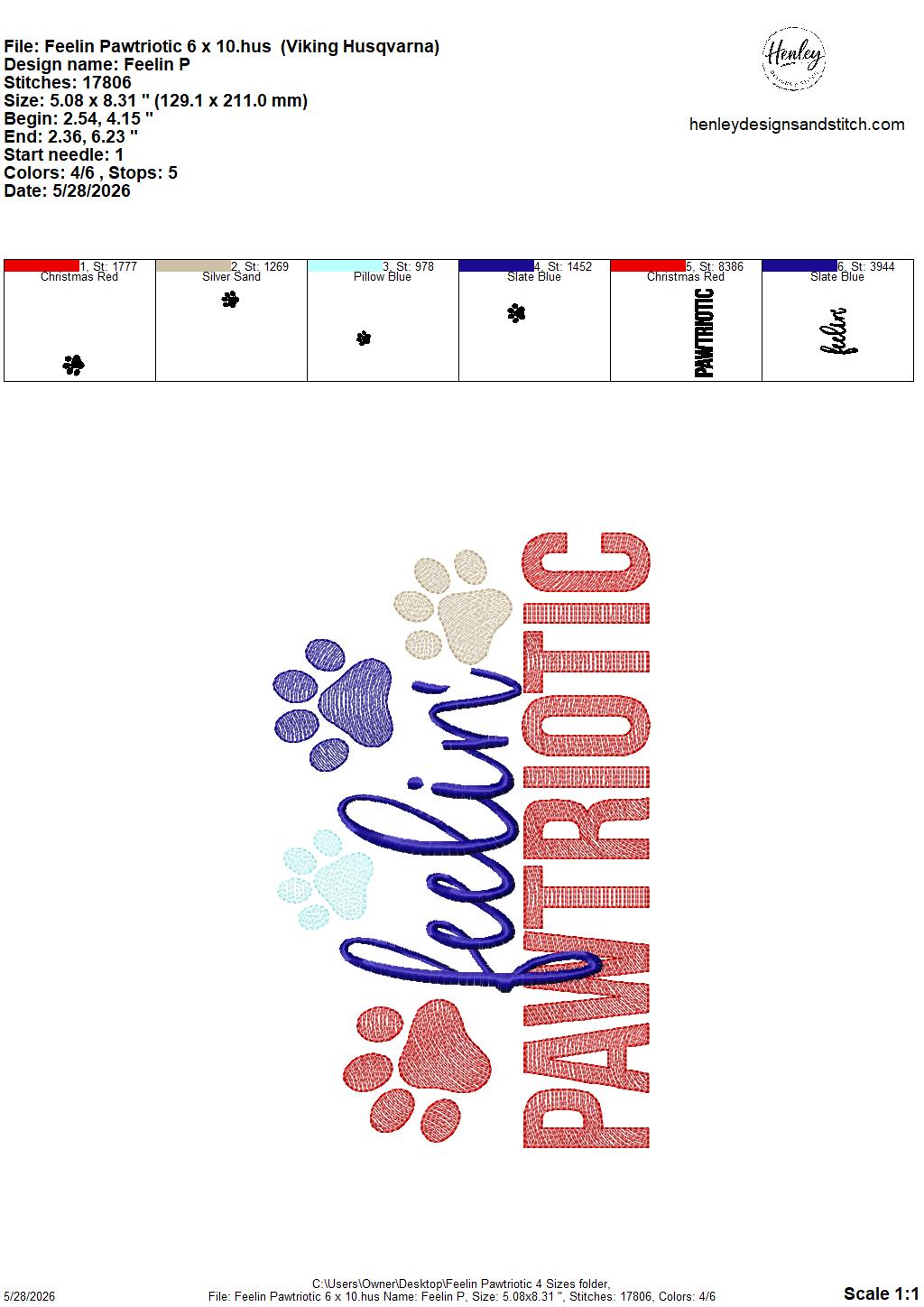 Sketch Feelin' Pawtriotic - 4 x 4, 5 x 7, 6 x 10 and 8 x 12 - DIGITAL Embroidery Design