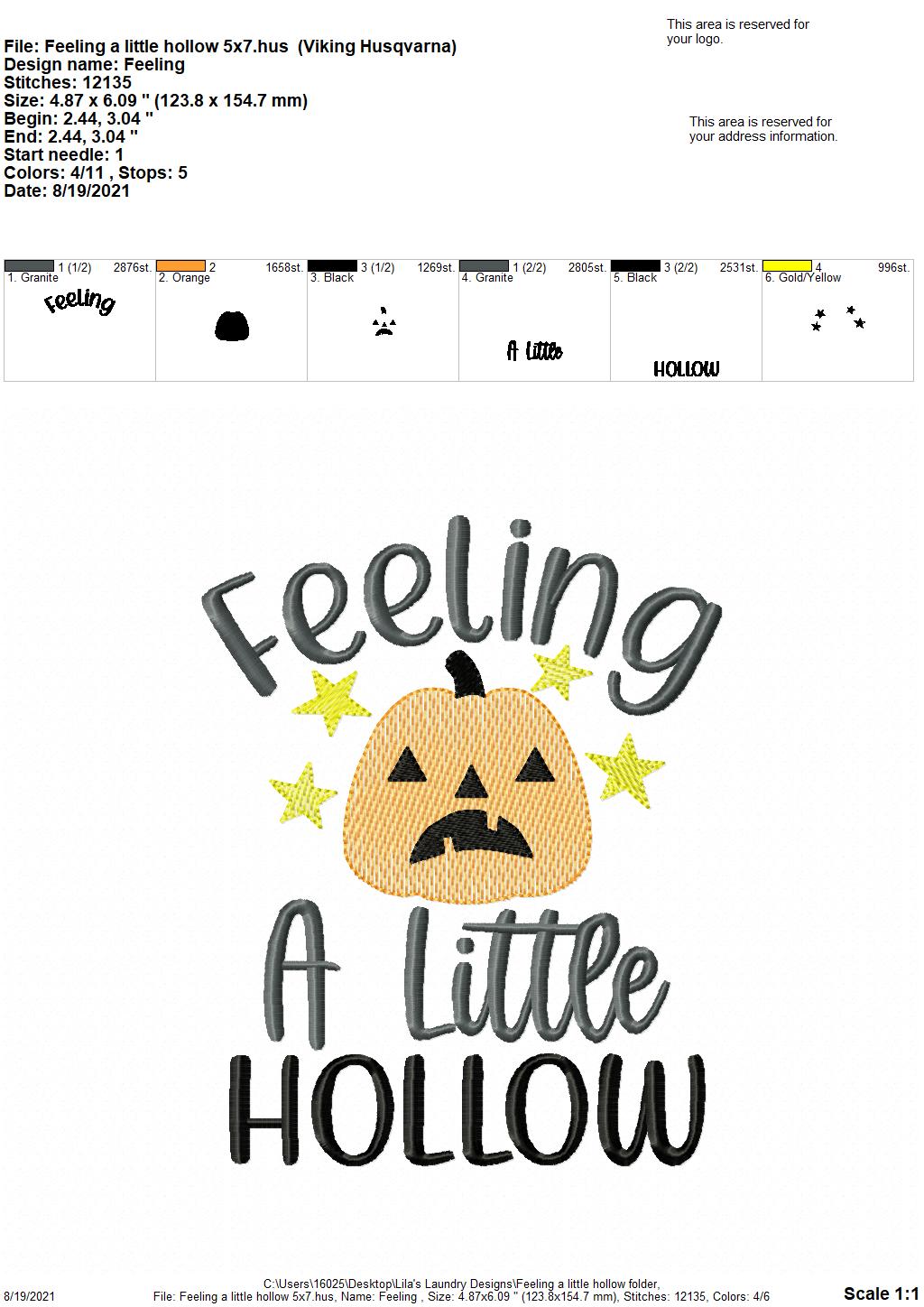 Feeling a Little Hollow - 3 sizes- Digital Embroidery Design