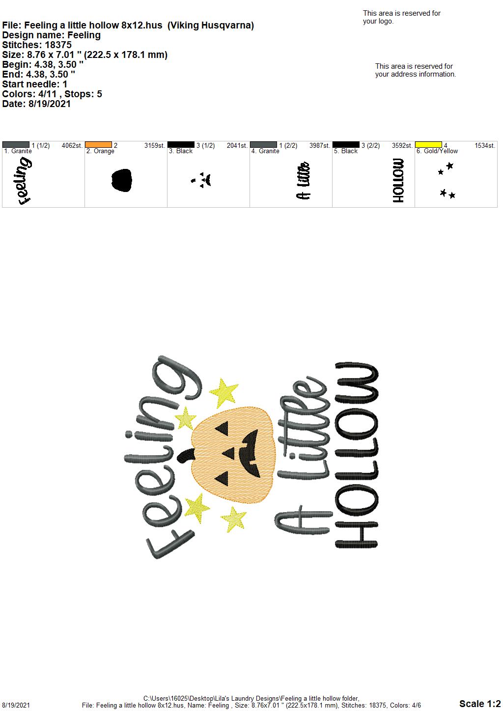 Feeling a Little Hollow - 3 sizes- Digital Embroidery Design