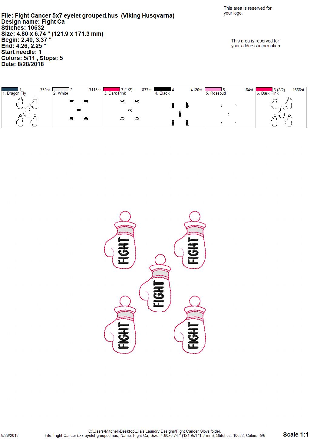 Fight Boxing Glove Cancer Awareness fobs - Digital Embroidery Design