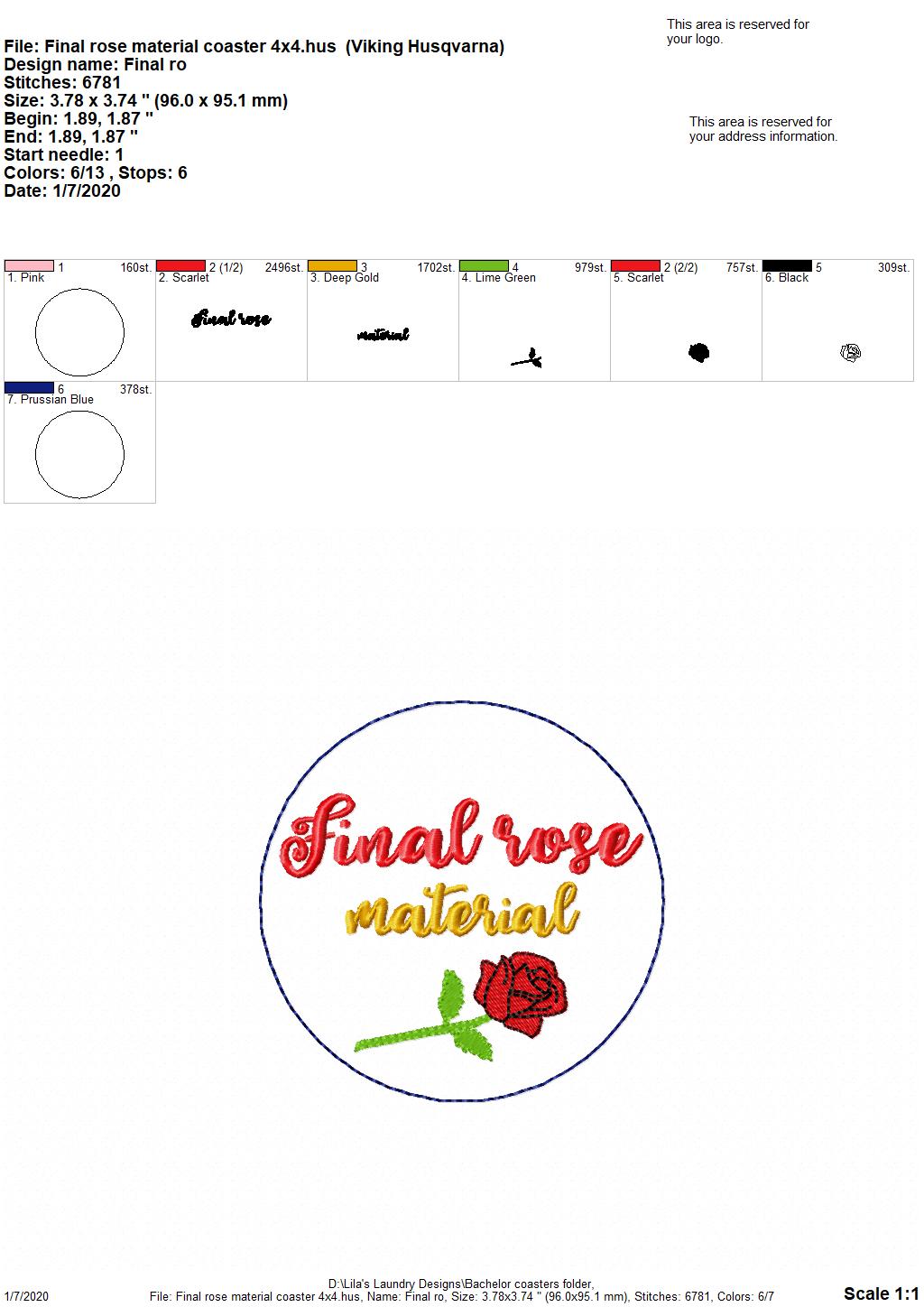 Bachelor coaster set - DIGITAL Embroidery DESIGN