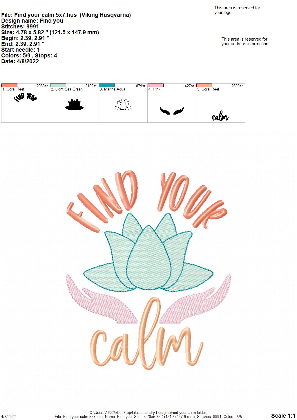 Find Your Calm - 3 sizes- Digital Embroidery Design