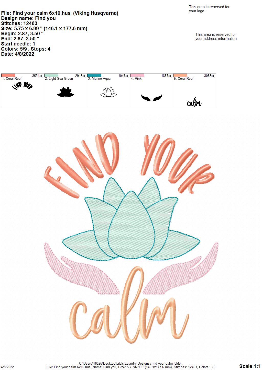 Find Your Calm - 3 sizes- Digital Embroidery Design