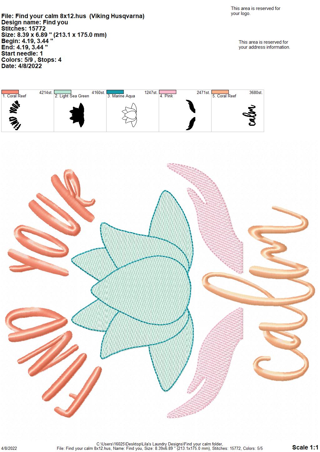 Find Your Calm - 3 sizes- Digital Embroidery Design