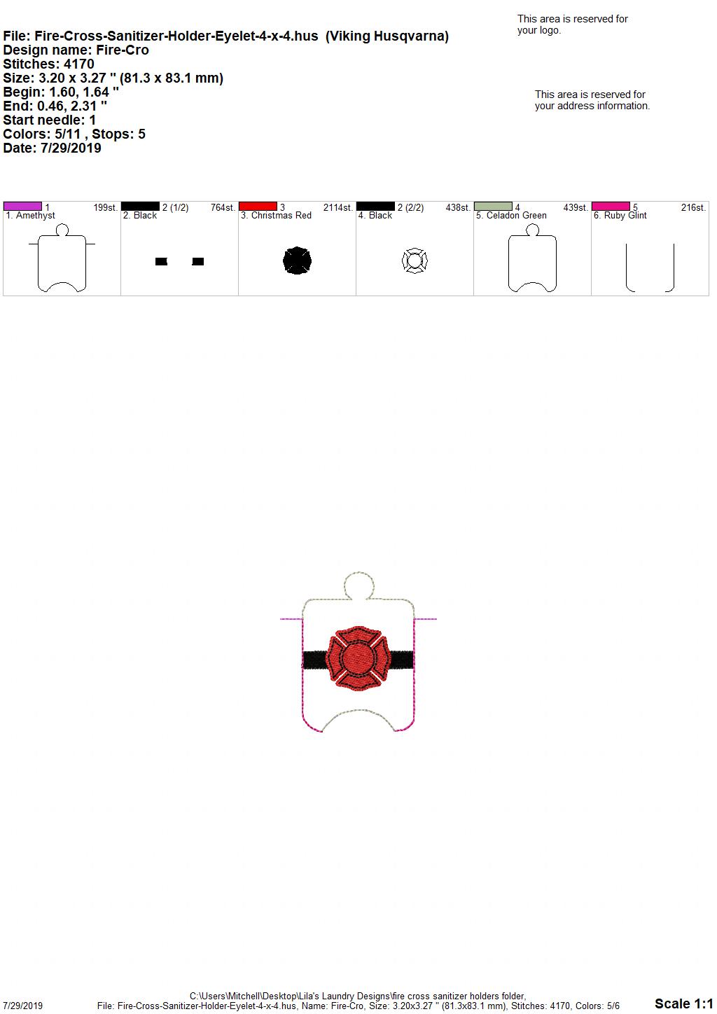 Fire Cross Sanitizer Holder - DIGITAL Embroidery DESIGN