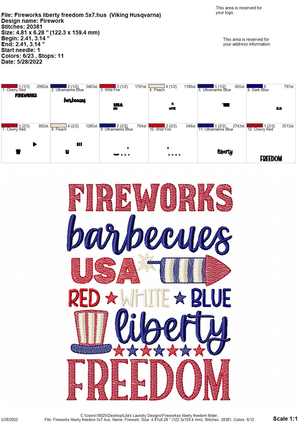 Fireworks Liberty Freedom - 3 sizes- Digital Embroidery Design