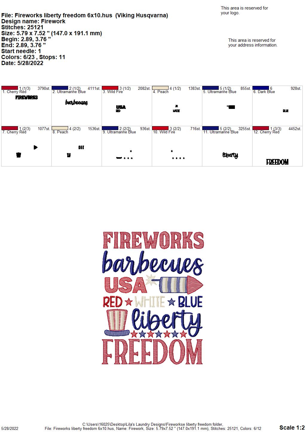 Fireworks Liberty Freedom - 3 sizes- Digital Embroidery Design