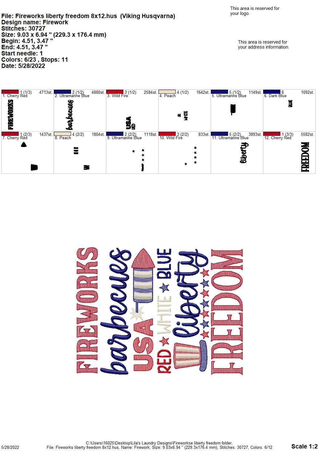 Fireworks Liberty Freedom - 3 sizes- Digital Embroidery Design