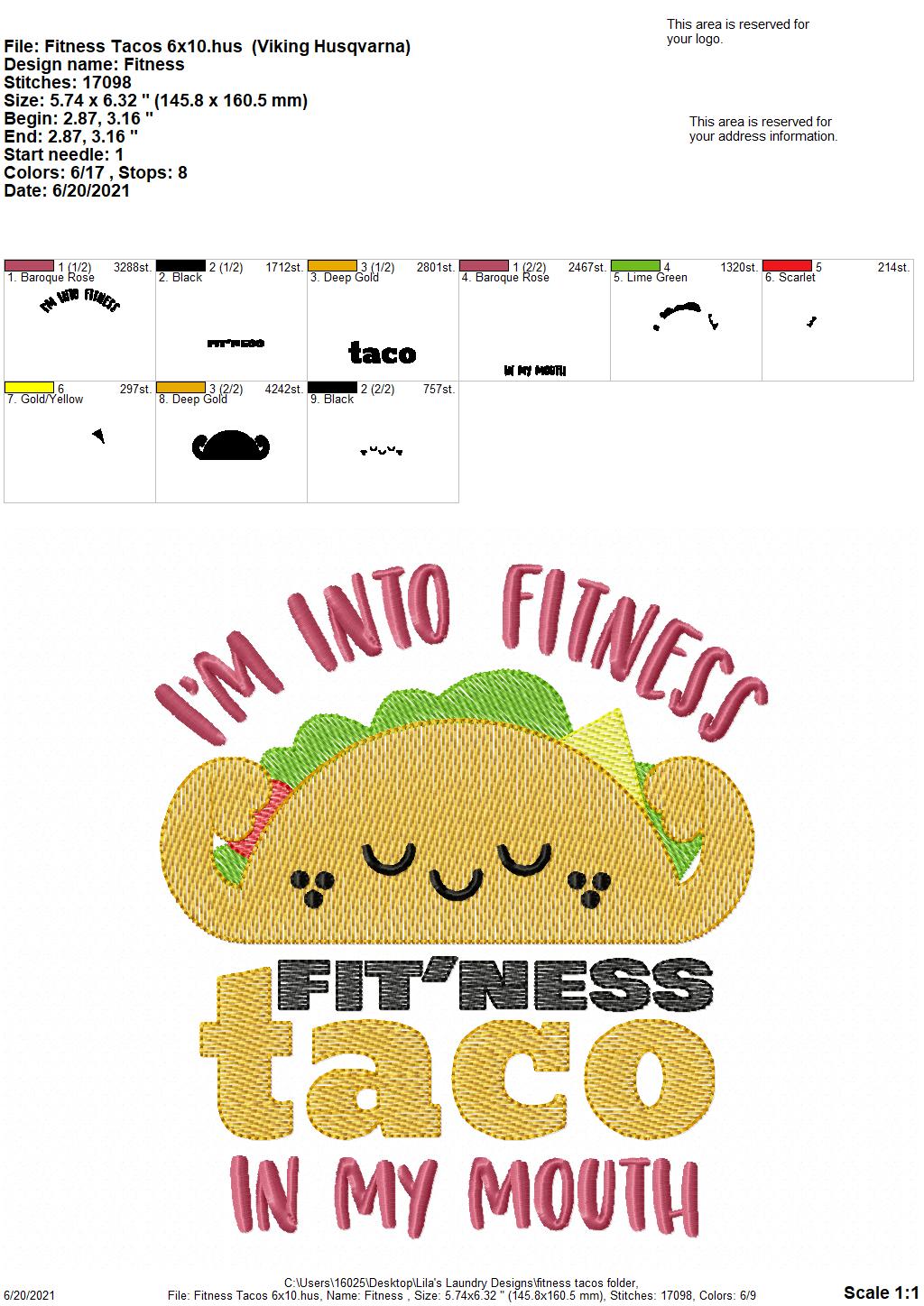 Fitness Tacos - 4 sizes- Digital Embroidery Design