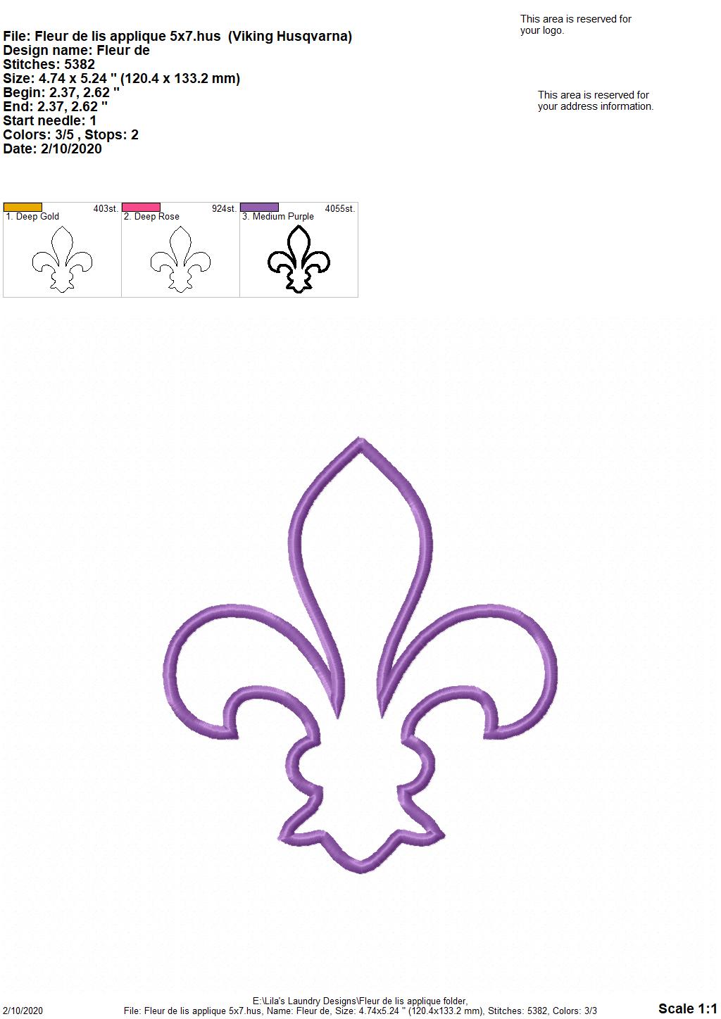Fleur De Lis Applique - 3 Sizes - Digital Embroidery Design