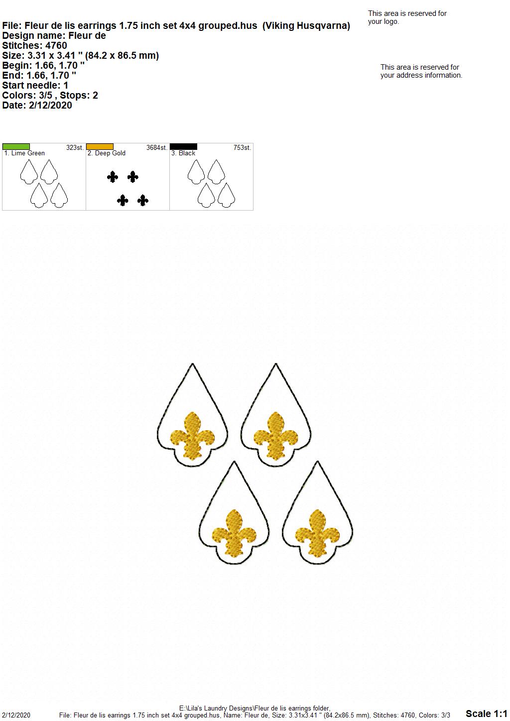 Fleur De Lis Earrings - 3 sizes - 4x4 and 5x7 Grouped- Digital Embroidery Design