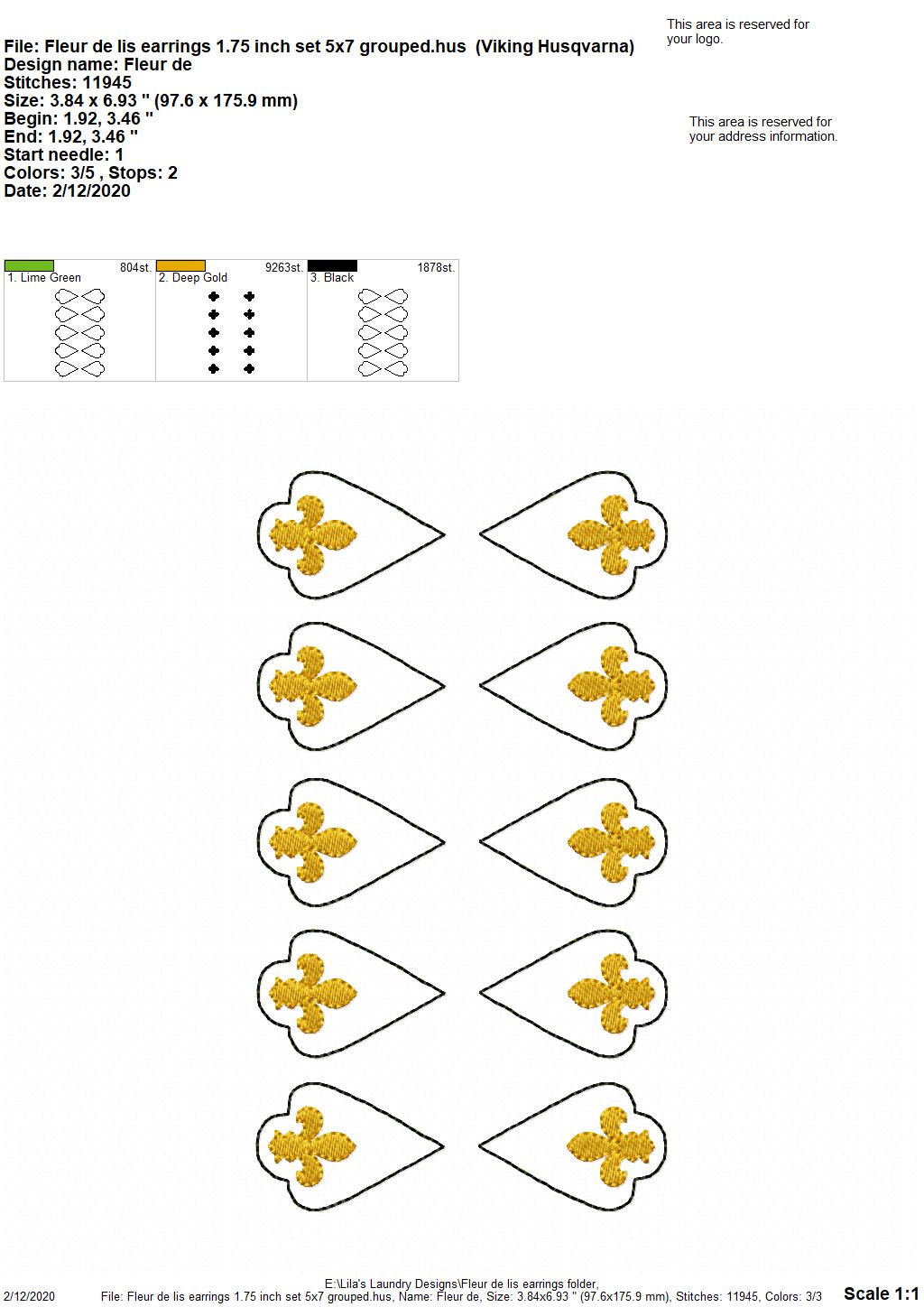 Fleur De Lis Earrings - 3 sizes - 4x4 and 5x7 Grouped- Digital Embroidery Design