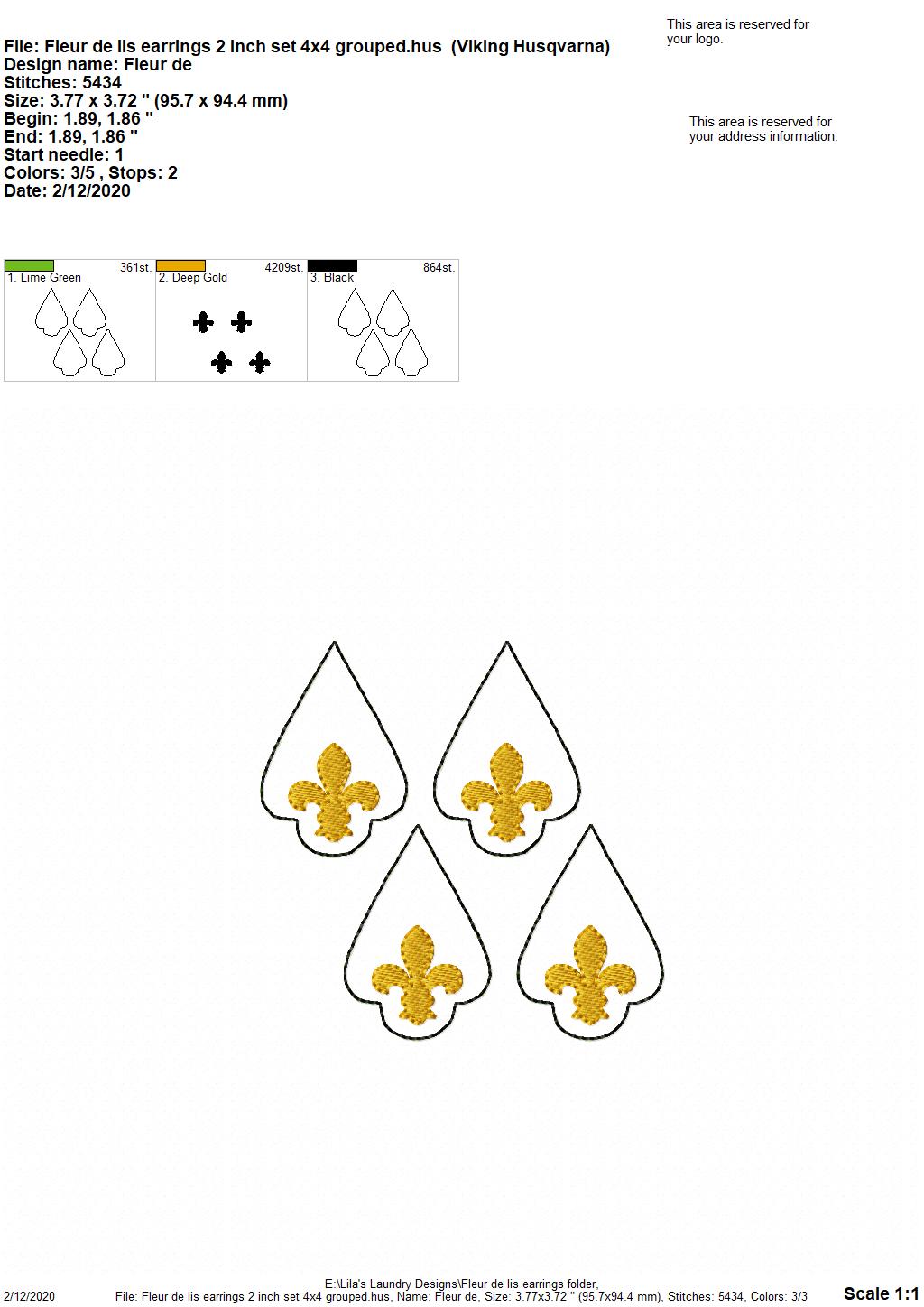 Fleur De Lis Earrings - 3 sizes - 4x4 and 5x7 Grouped- Digital Embroidery Design