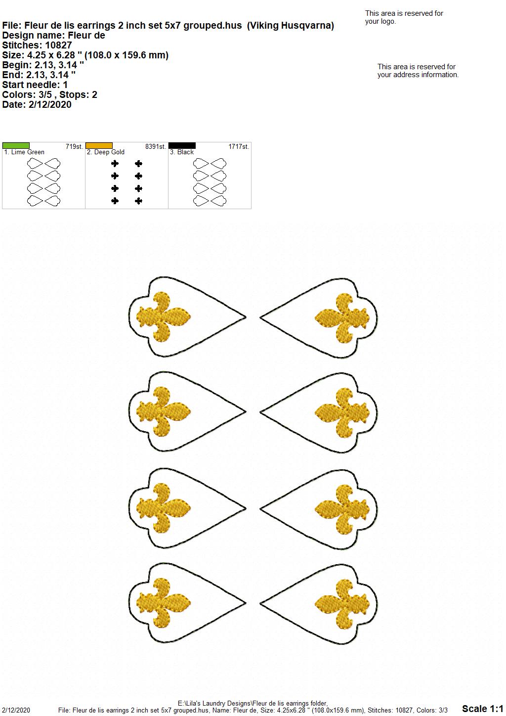 Fleur De Lis Earrings - 3 sizes - 4x4 and 5x7 Grouped- Digital Embroidery Design
