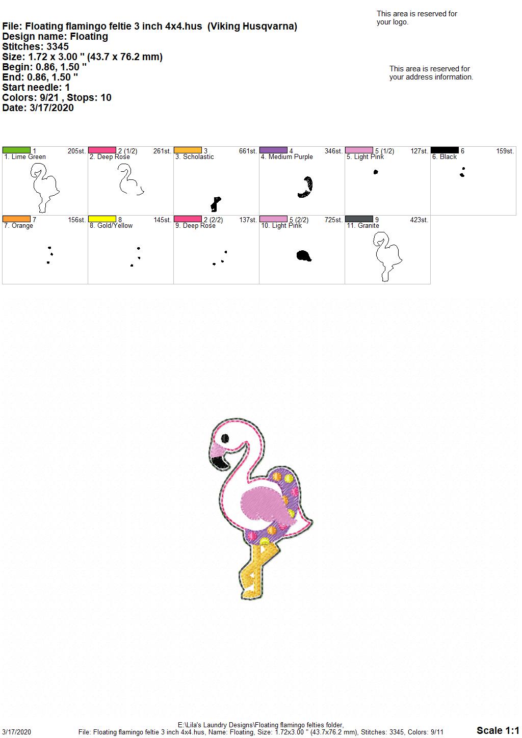 Floating Flamingo Felties - 3 sizes - 4x4 and 5x7 Grouped- Digital Embroidery Design