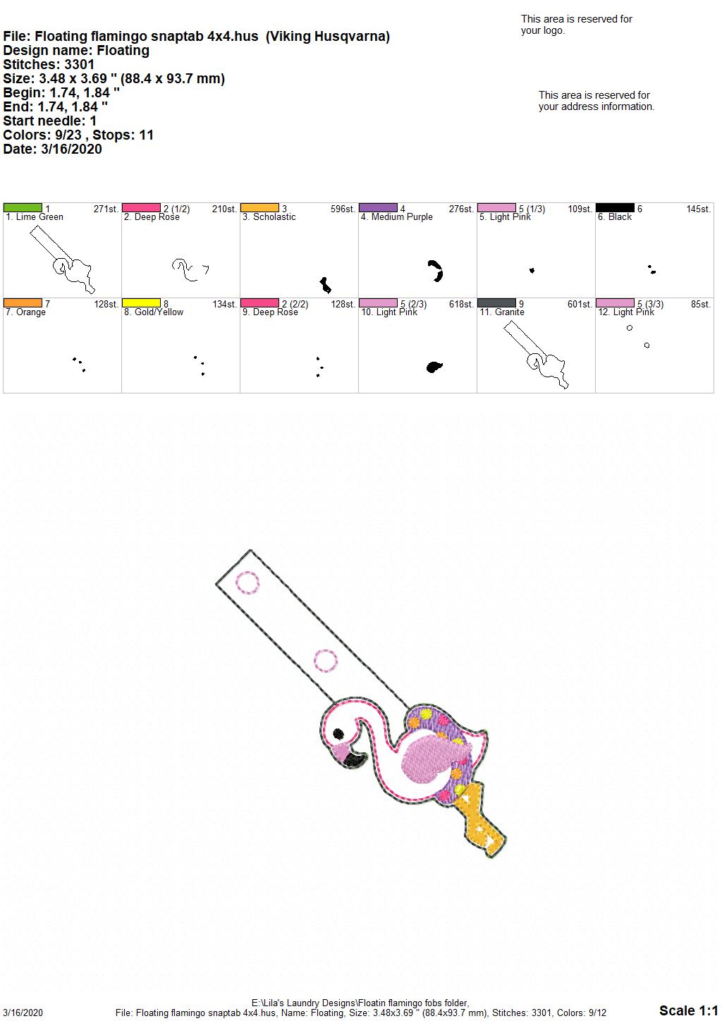 Floating Flamingo Fobs -  DIGITAL Embroidery DESIGN