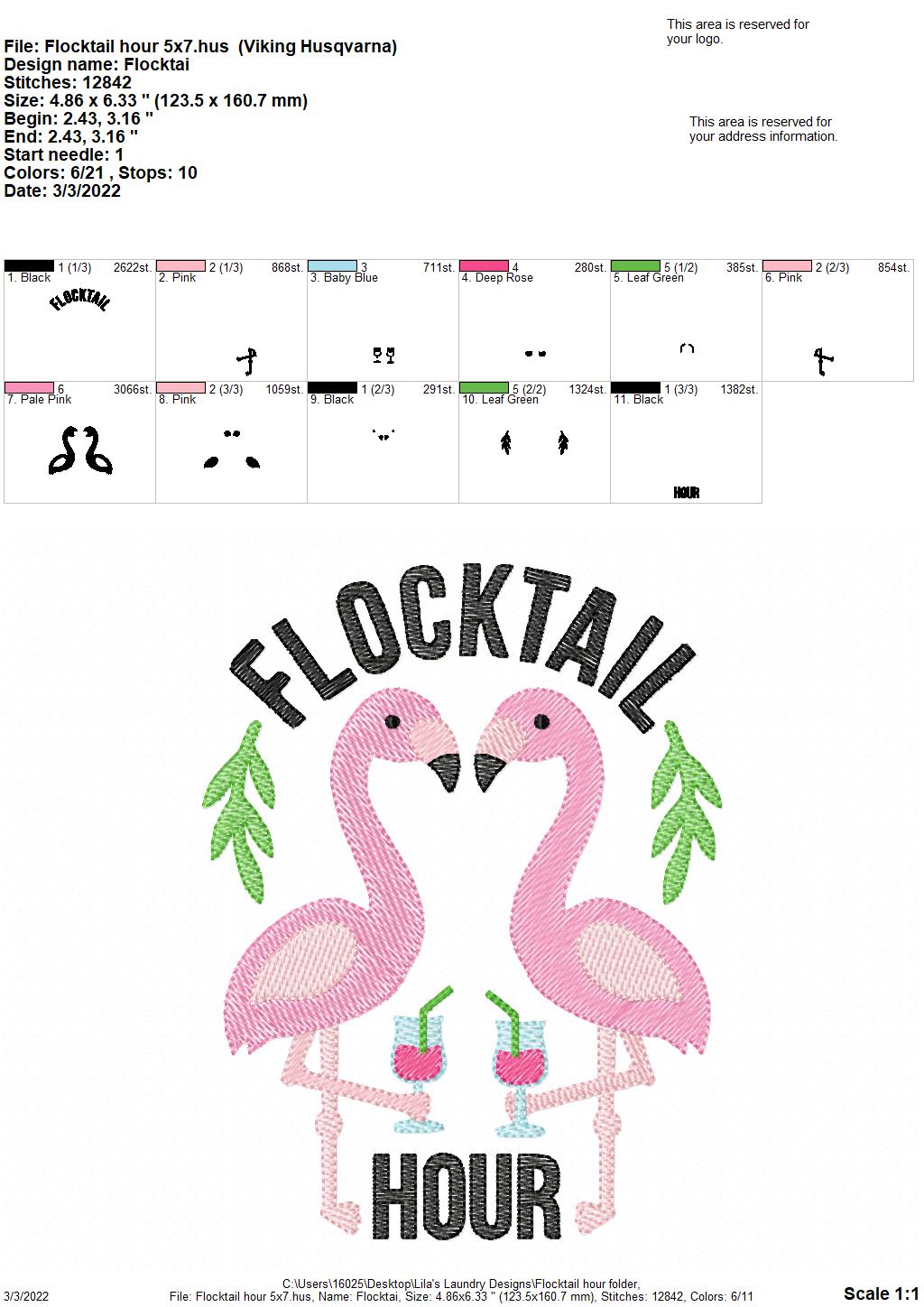 Flocktail Hour - 3 sizes- Digital Embroidery Design