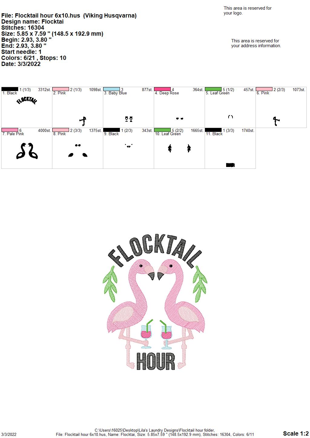 Flocktail Hour - 3 sizes- Digital Embroidery Design