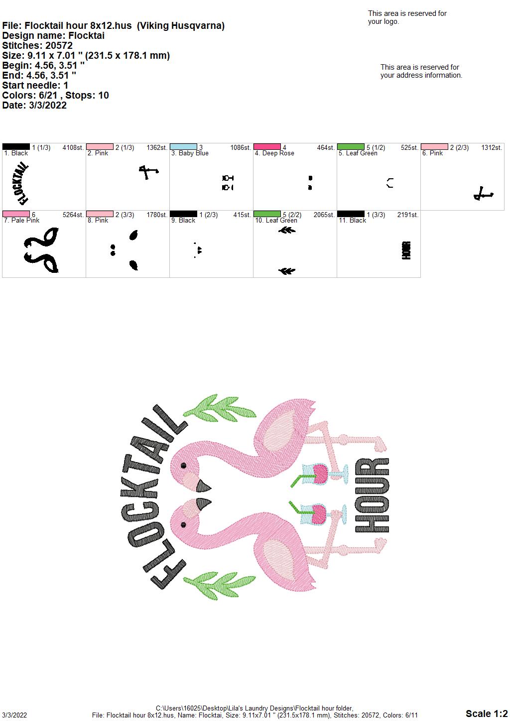 Flocktail Hour - 3 sizes- Digital Embroidery Design