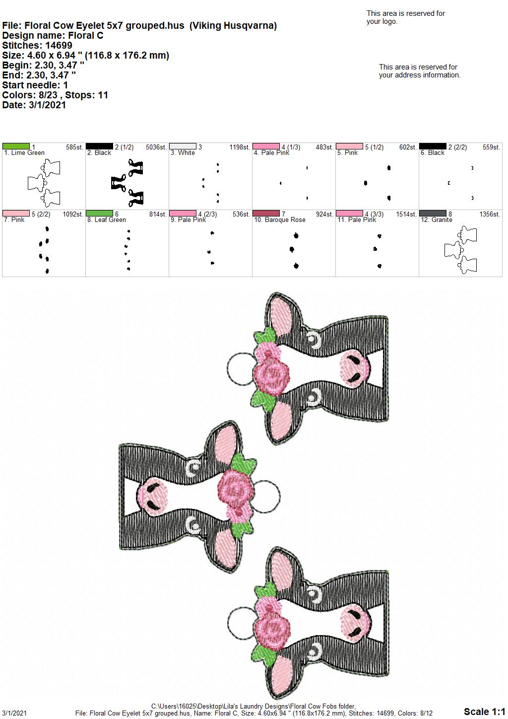 Floral Cow Fobs - DIGITAL Embroidery DESIGN