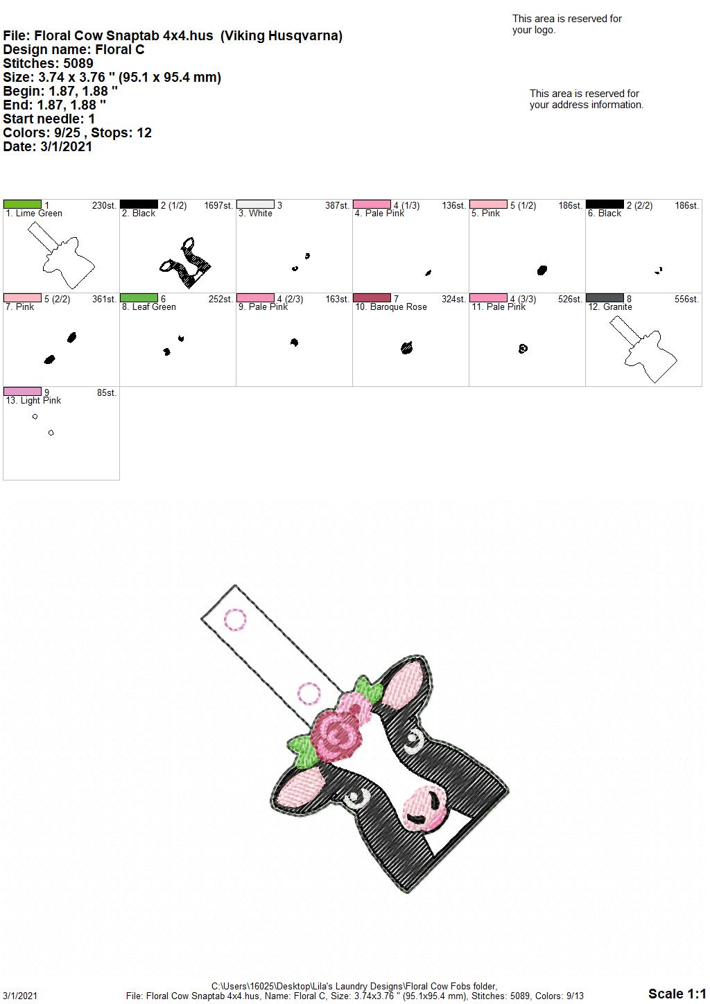 Floral Cow Fobs - DIGITAL Embroidery DESIGN