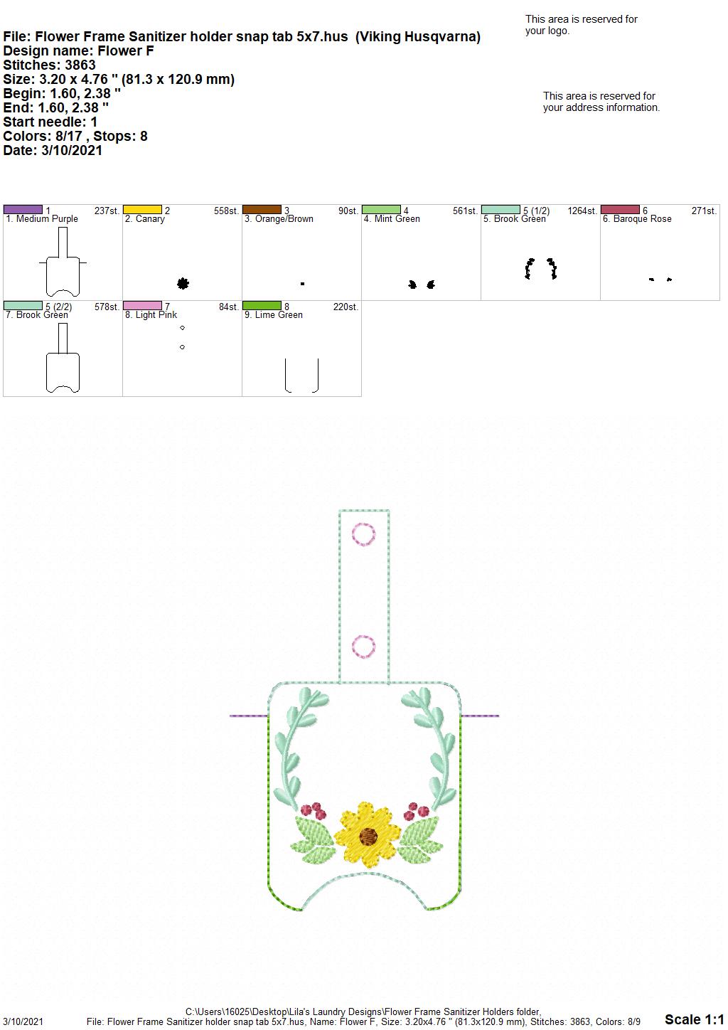Flower Frame Sanitizer Holders - DIGITAL Embroidery DESIGN