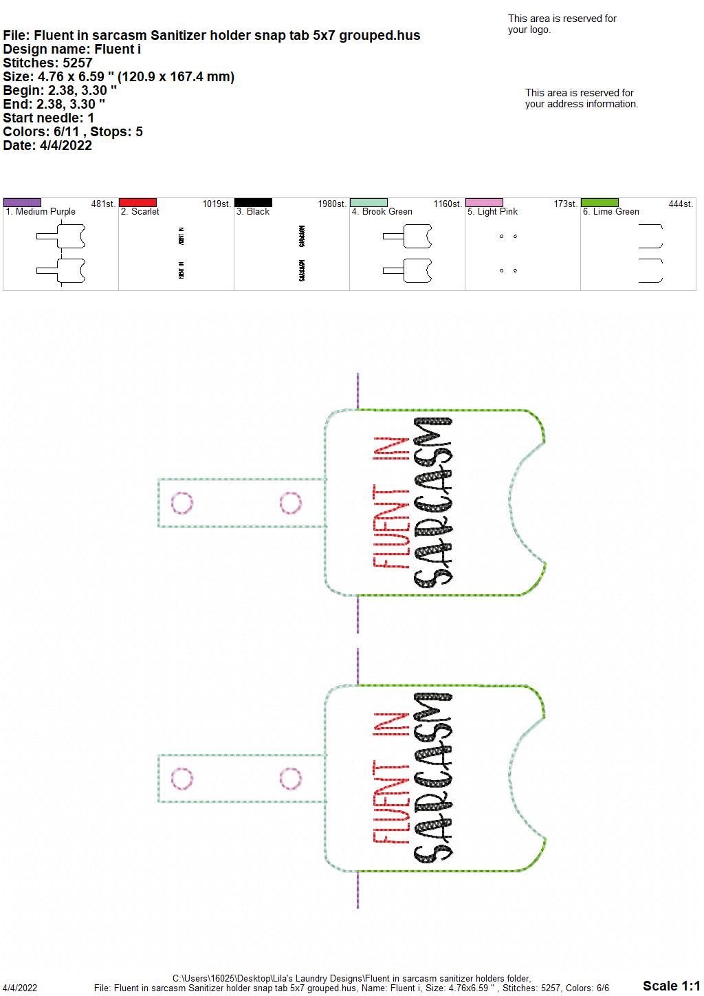 Fluent in Sarcasm Sanitizer Holders - DIGITAL Embroidery DESIGN