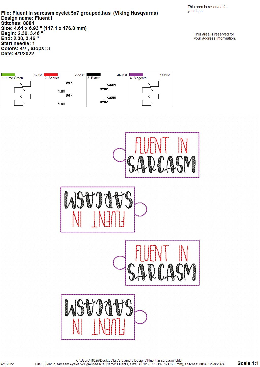 Fluent in Sarcasm Fobs - DIGITAL Embroidery DESIGN