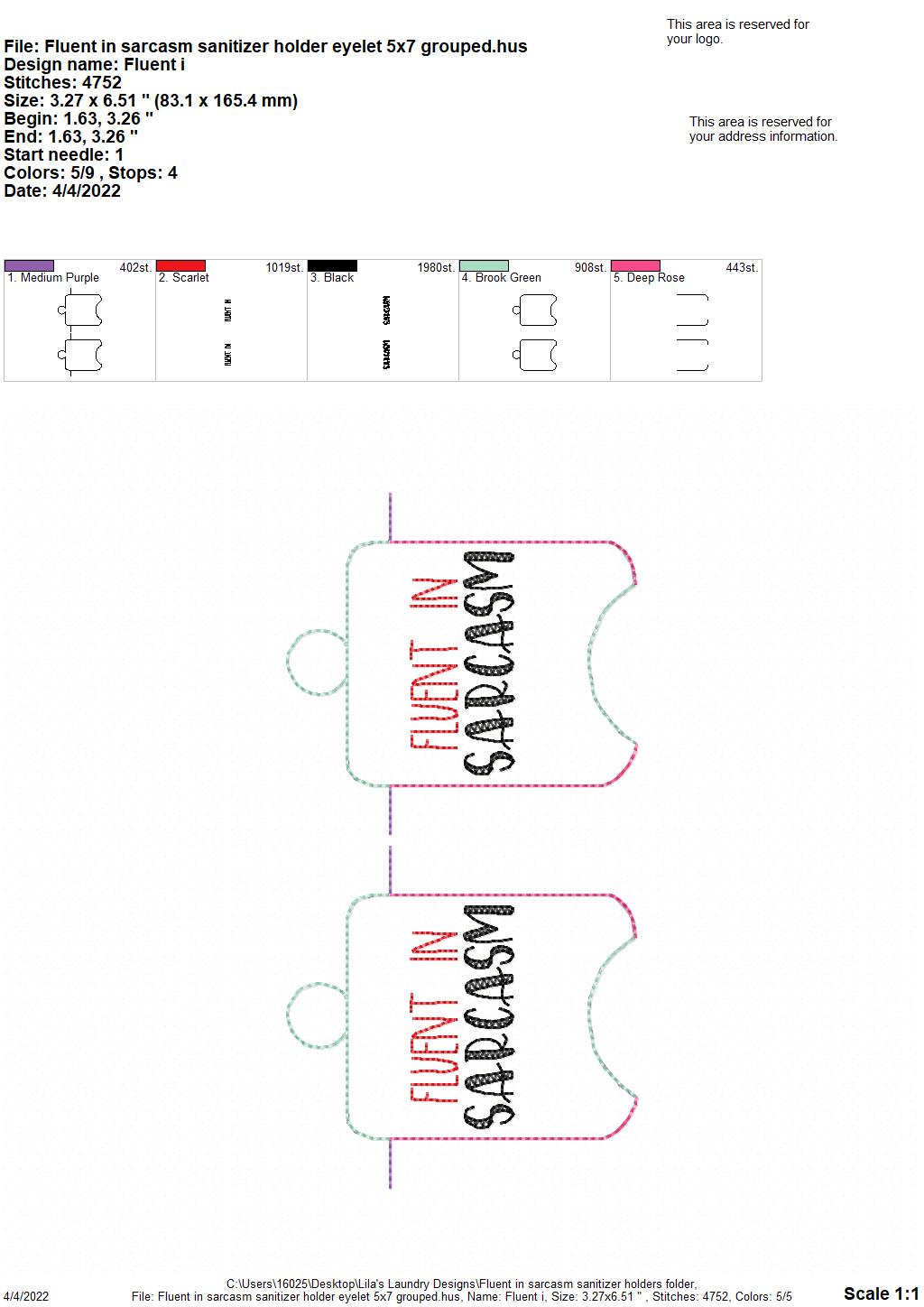 Fluent in Sarcasm Sanitizer Holders - DIGITAL Embroidery DESIGN
