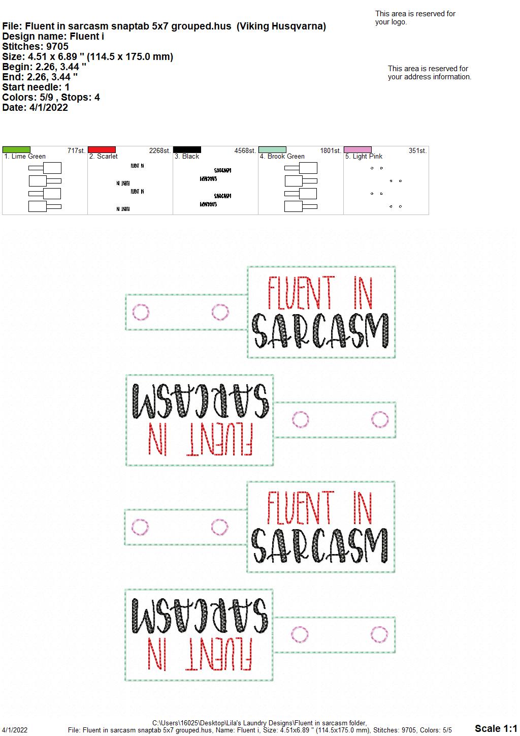 Fluent in Sarcasm Fobs - DIGITAL Embroidery DESIGN