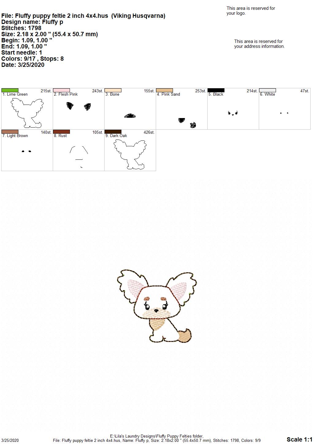 Fluffy Puppy Felties - 3 sizes - 4x4 and 5x7 Grouped- Digital Embroidery Design