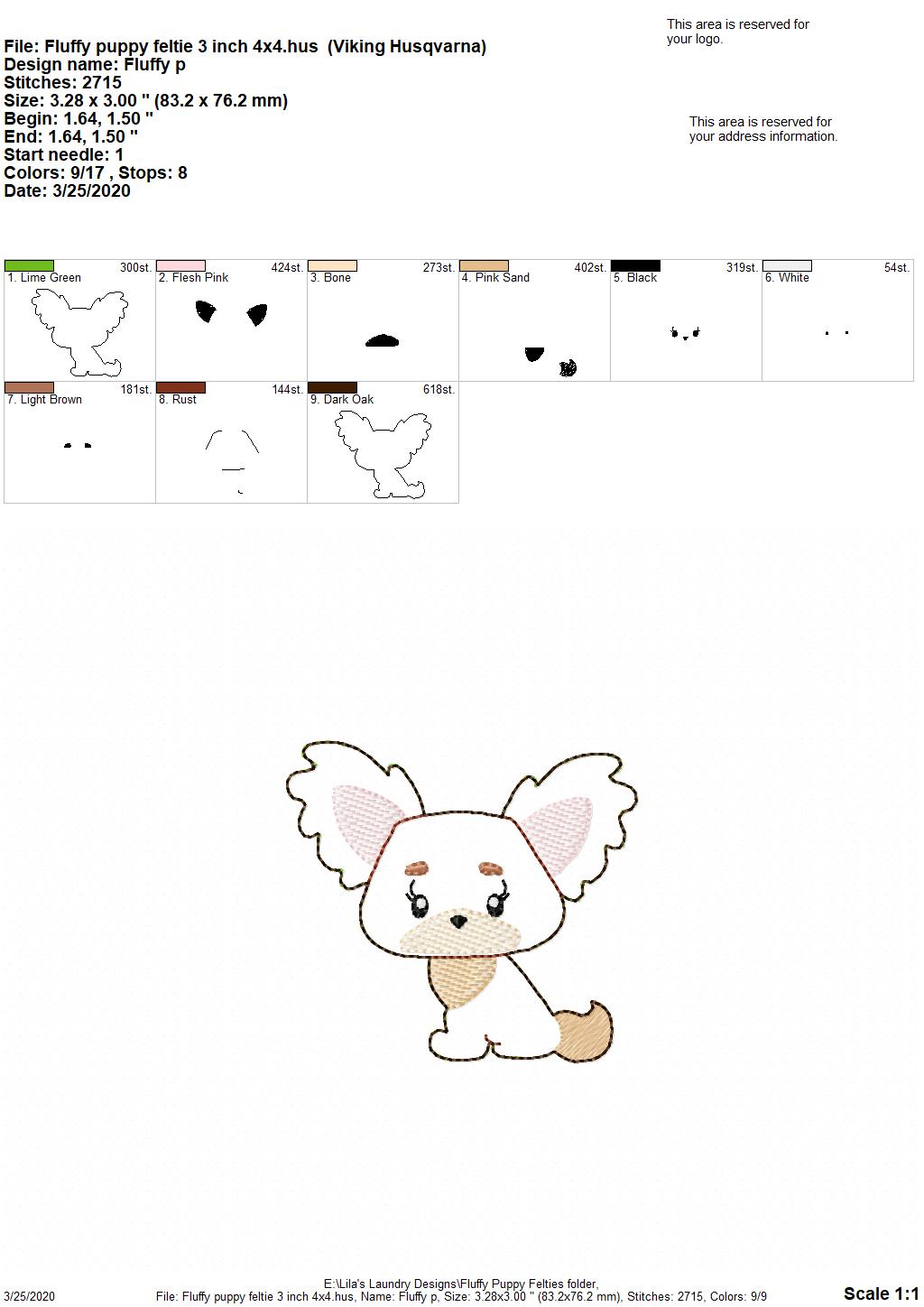 Fluffy Puppy Felties - 3 sizes - 4x4 and 5x7 Grouped- Digital Embroidery Design