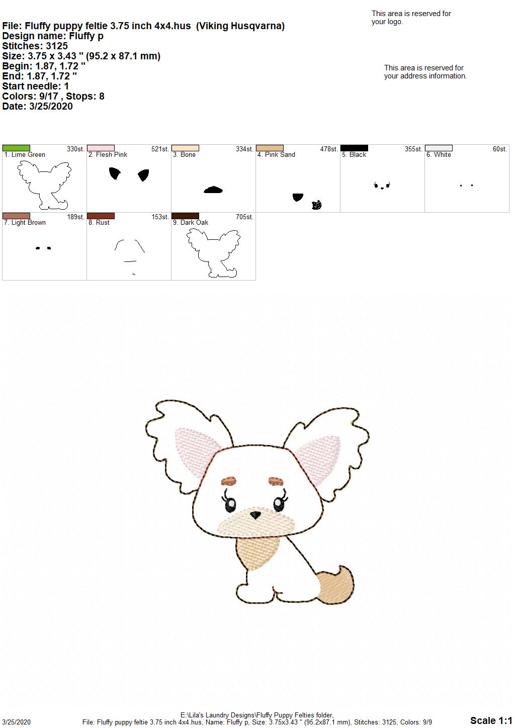 Fluffy Puppy Felties - 3 sizes - 4x4 and 5x7 Grouped- Digital Embroidery Design