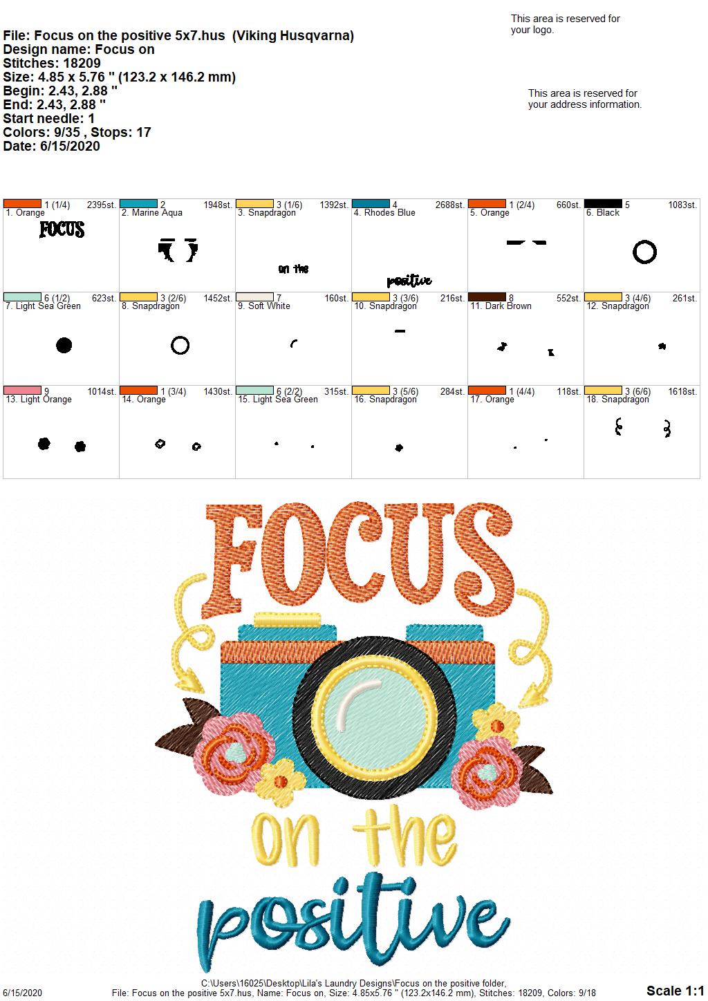 Focus on the positive - 3 Sizes - Digital Embroidery Design