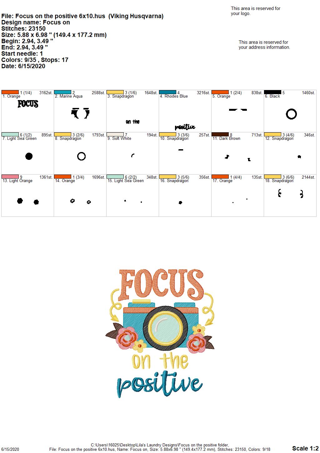 Focus on the positive - 3 Sizes - Digital Embroidery Design