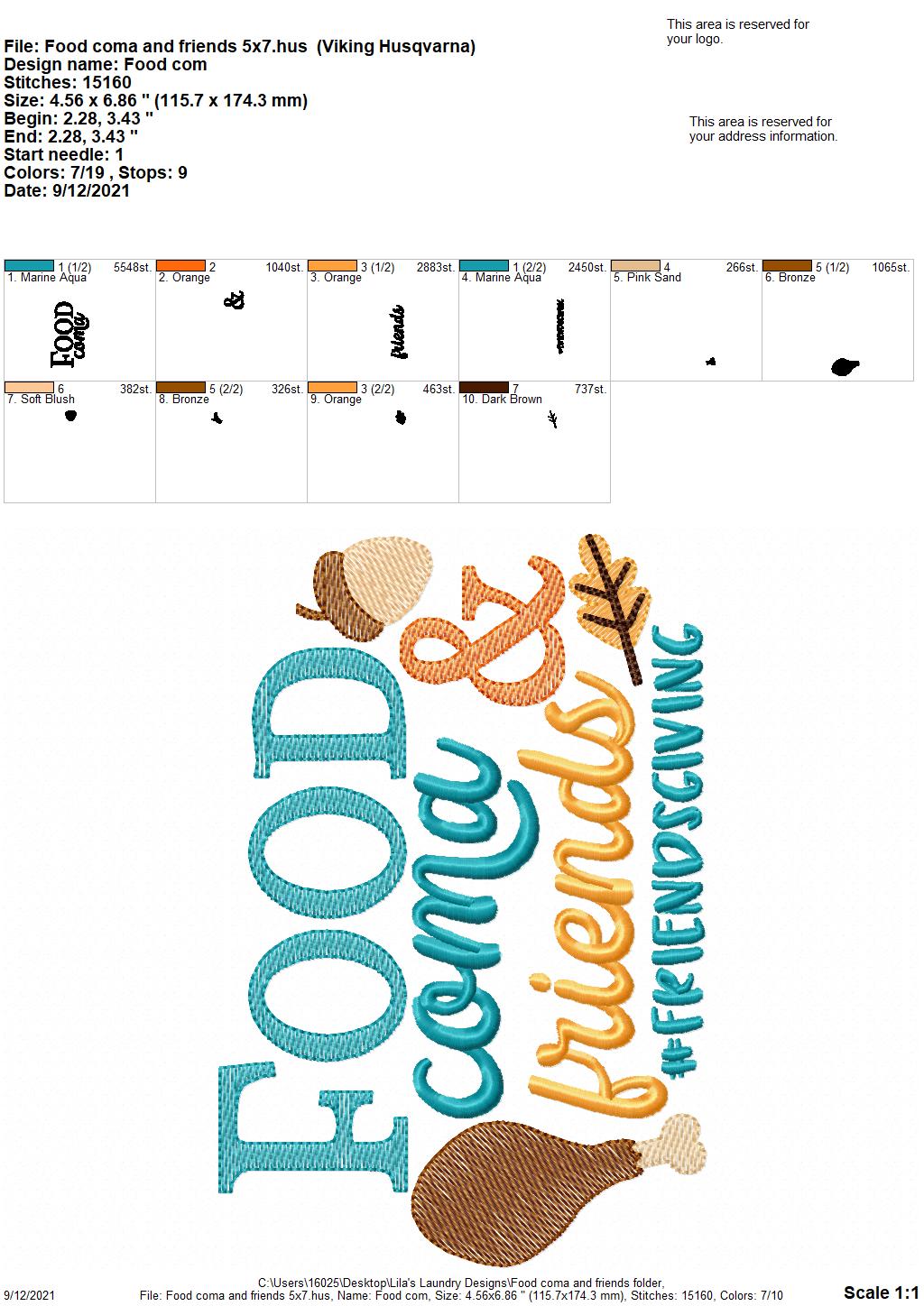 Food Coma and Friends - 3 sizes- Digital Embroidery Design