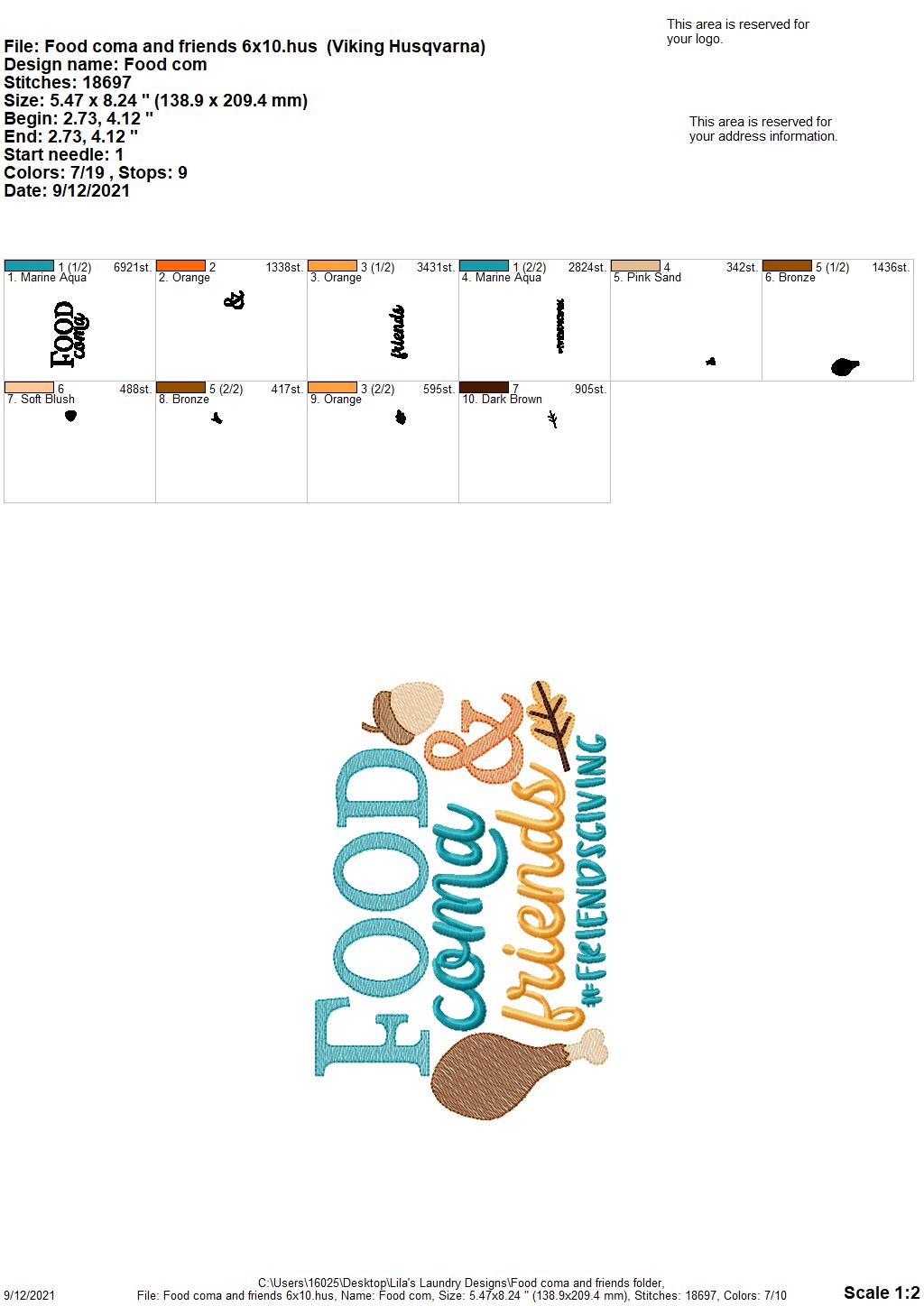 Food Coma and Friends - 3 sizes- Digital Embroidery Design