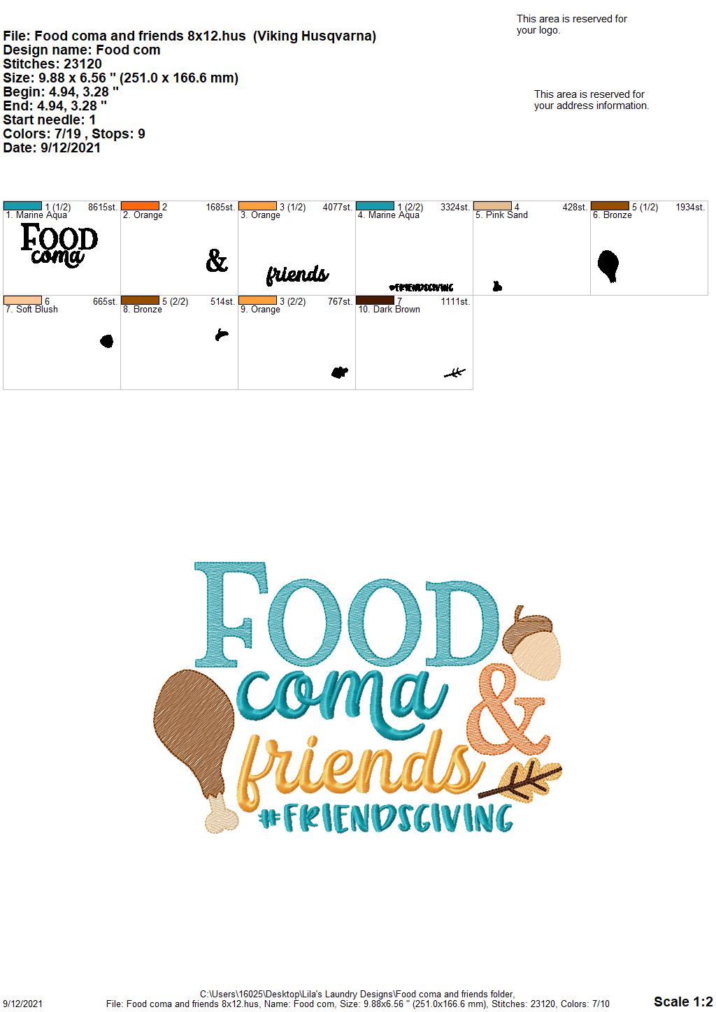 Food Coma and Friends - 3 sizes- Digital Embroidery Design