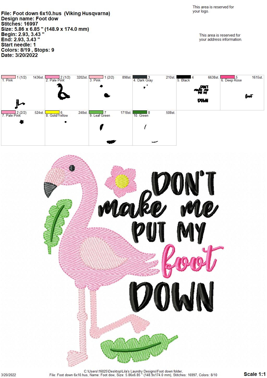 Foot Down -  3 sizes- Digital Embroidery Design